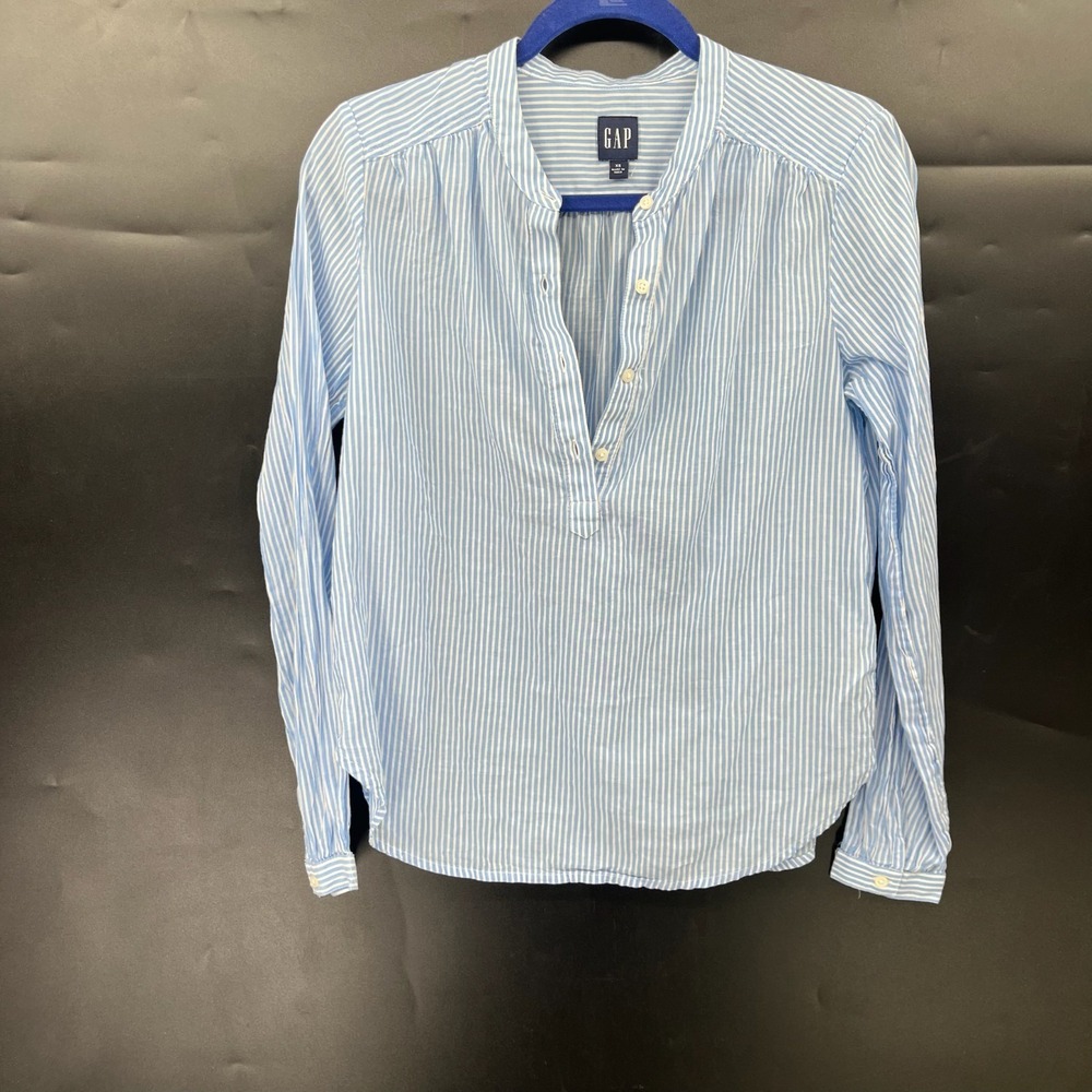 Gap blue white striped popover preppy coastal grandma minimalist top XS